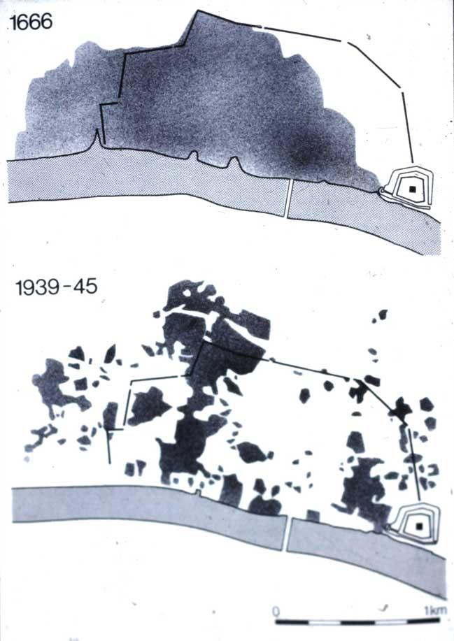 Destruction in City caused by Blitz 1940-45, and by Great Fire of 1666  (C. Harrison)