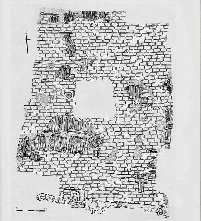 Plan showing remains of the carbonised barrels lying on racks on cellar floor (C. Harrison)