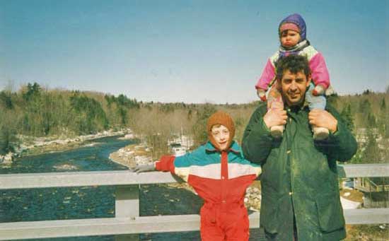 Chris and his new life in Canada in 1992 with his daughter Camille on his shoulders and nephew Tom at his side. Tom is sister Julie Flude’s son. Julie was also a fellow DUA archaeologist. Photo: Julie Flude