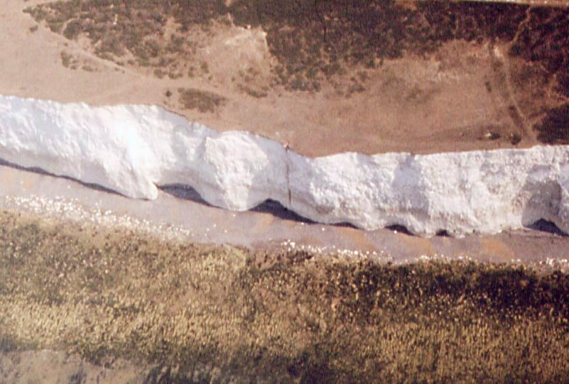 Birling Gap BelleTout chalk cliff showing vertical shaft in 1976