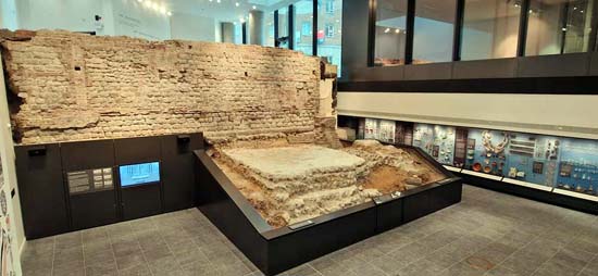 The new ‘City Wall at Vine Street’ museum display of the Roman city wall and bastion 4A