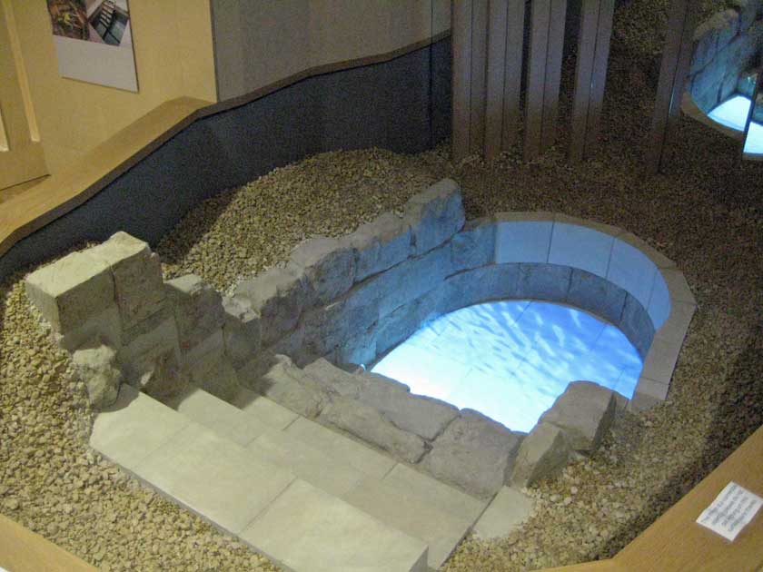 The mikveh as reconstructed at the Jewish Museum in Camden Town, complete with shimmering water effects