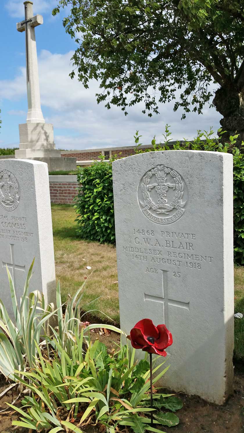 The final resting place of George William Alfred Blair: St Amand British Cemetery, Pas de Calais, France 