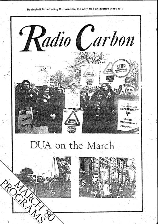 ‘DUA on the March’: Front cover of Radio Carbon for March 1980 (From Nick Bateman)