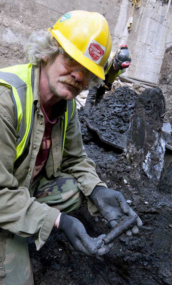 Pat Connolly with one of his finds at Bucklersbury House.