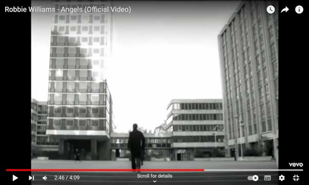 Robbie Williams in Paternoster Square in 1997 following in the sporting footsteps of countless ‘young archaeologists’ who came before him. Screen-grabs taken from the video to ‘Angels’